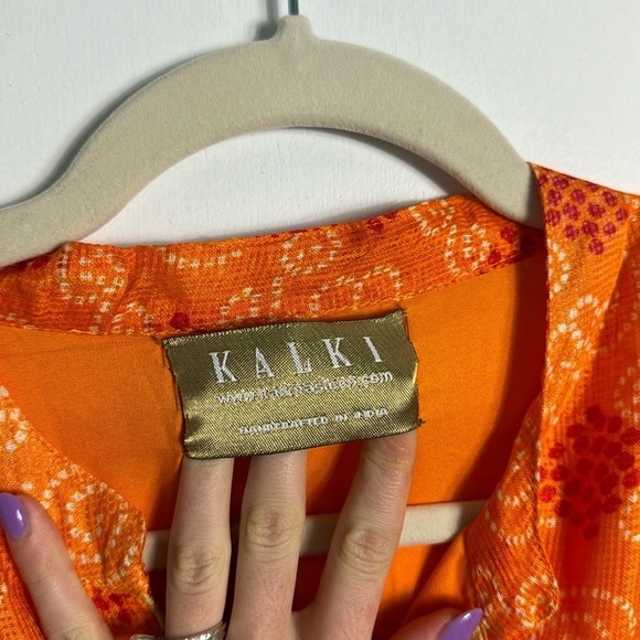 Kalki Russet Orange Indo-Western Dress With Bandhani Print In Kota Silk India - Picture 6 of 12